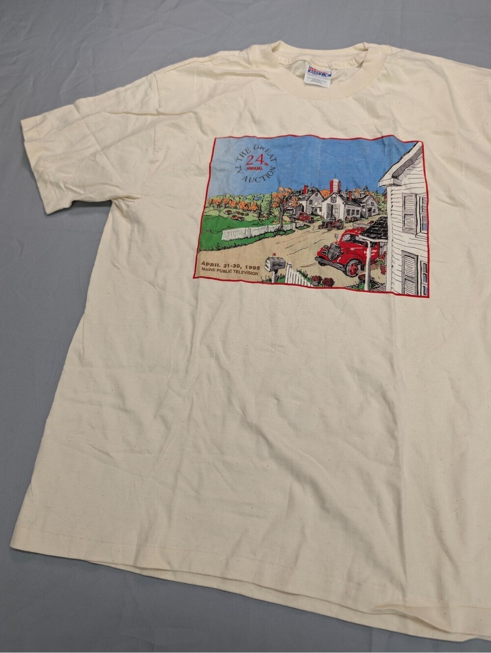 The Great TV Auction 1995 Hanes Beefy T Shirt L Cream